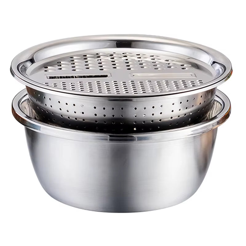 Stainless Steel Drain Basket 3 in 1 Colanders Basin Multifunctional Vegetable Slicer Graters Kitchen Thickened Drainage Basin