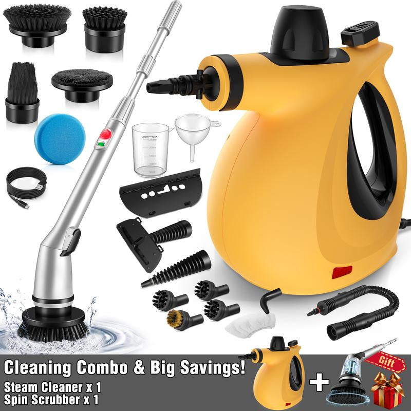 Pressurized Handheld Steam Cleaner & Rechargeable Spin Scrubber